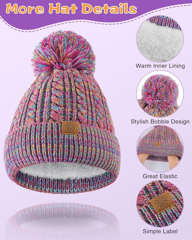 Clothclose Winter Hats for Kids - Kids Beanie, Toddler Knit Girls Winter Hat with Cute Pom-Pom Warm Fleece - Image 2